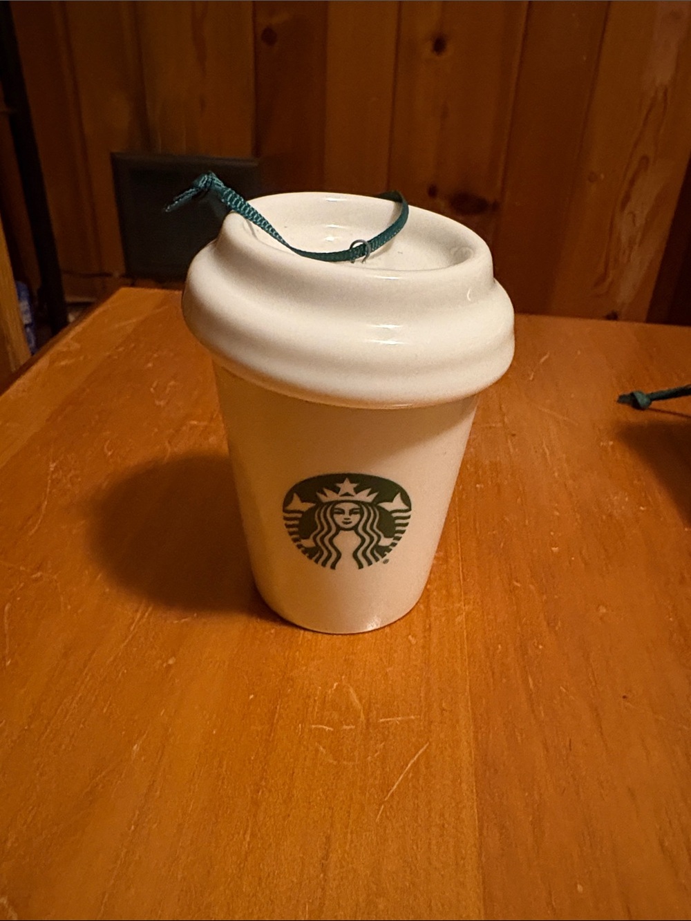 Starbucks White Ceramic Cup stackable Ornaments with Green Logo